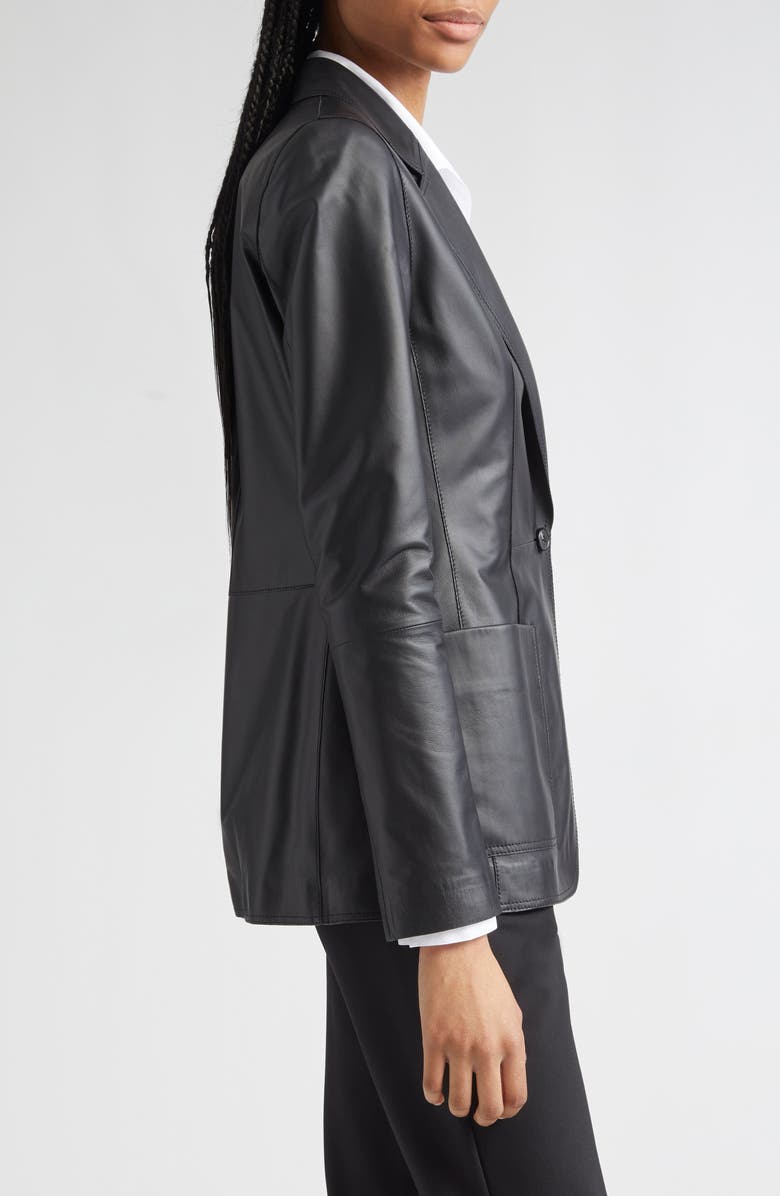 Lafayette 148 New York Patch Pocket Leather Blazer, Alternate, color,