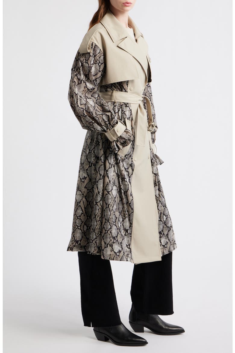 Water Repellent Snakeskin Print Detail Trench Coat, Alternate, color, TAUPE SNAKE