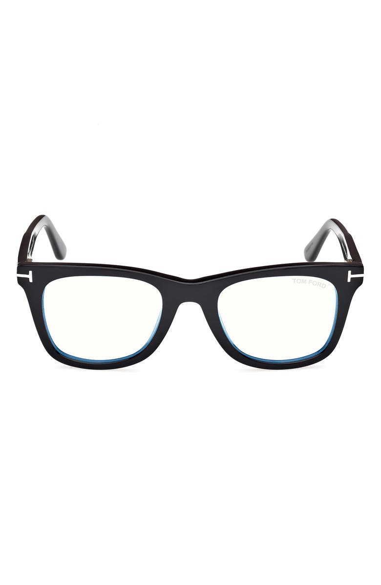 TOM FORD 50mm Square Blue Light Blocking Optical Glasses, Main, color, Black Eco / T Logo