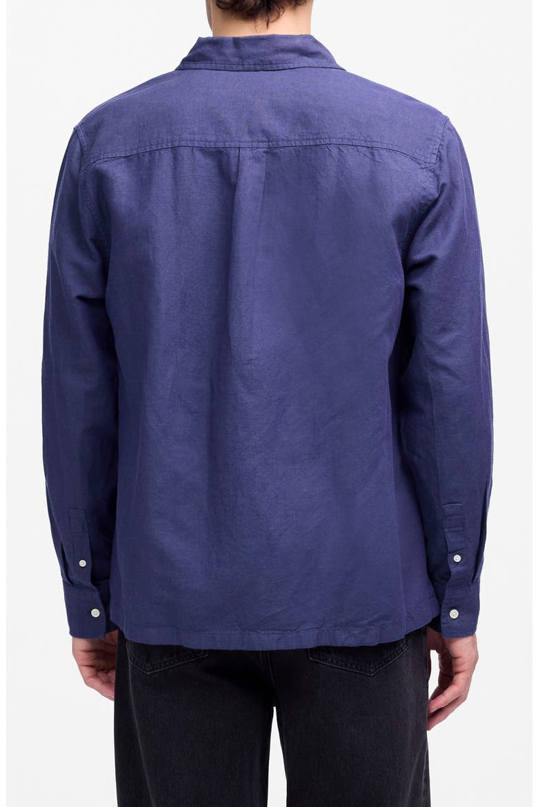 Stripe Linen & Cotton Button-Up Shirt, Alternate, color, DARK INDIGO