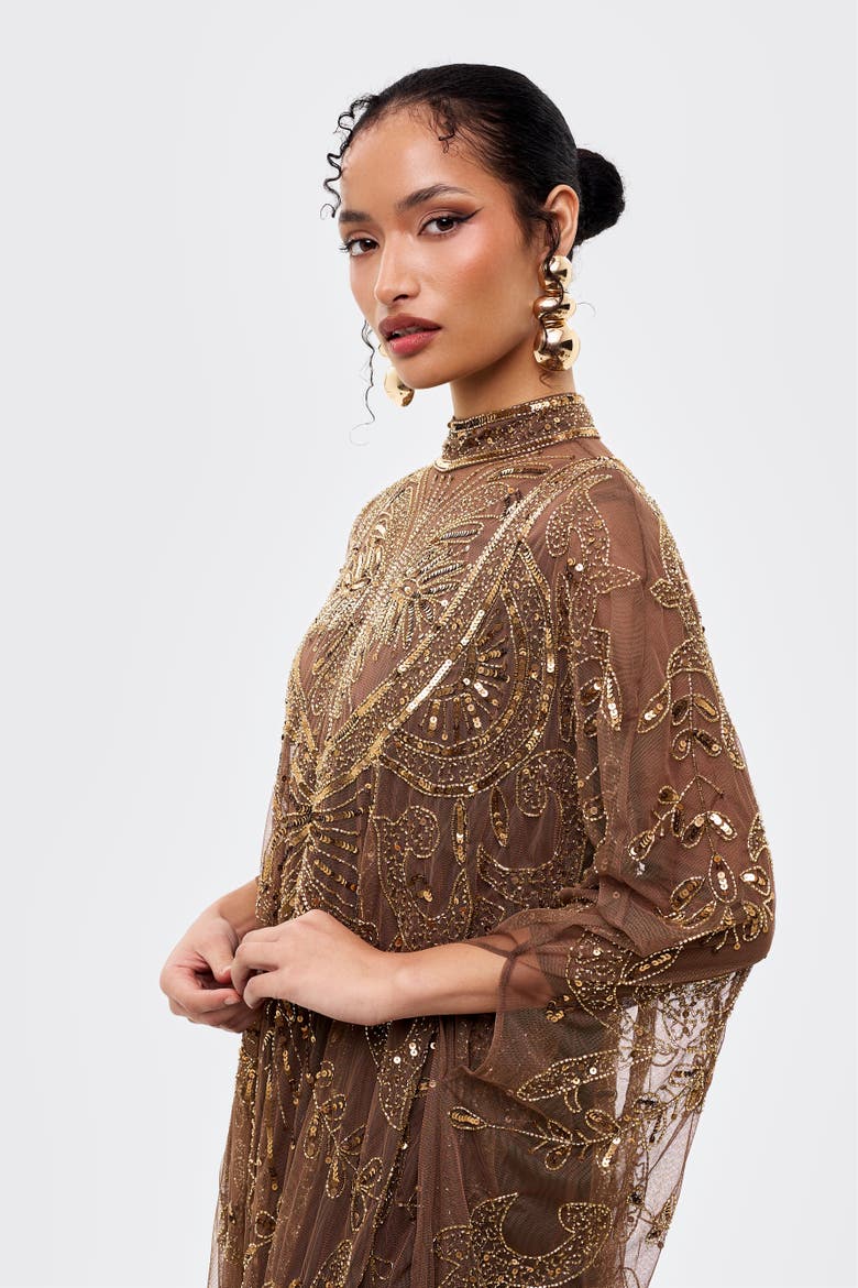 Embellished Sequins Gown, Alternate, color, CHOCOLATE