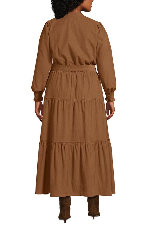Lands' End Pinwale Cord Smocked Sleeve Maxi Dress In Brown