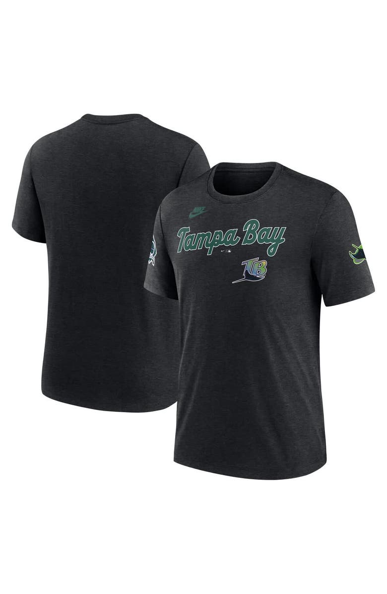 Nike Men's Nike Heather Black Tampa Bay Rays Cooperstown Collection Eras Tri-Blend T-Shirt, Main, color, Heather Black