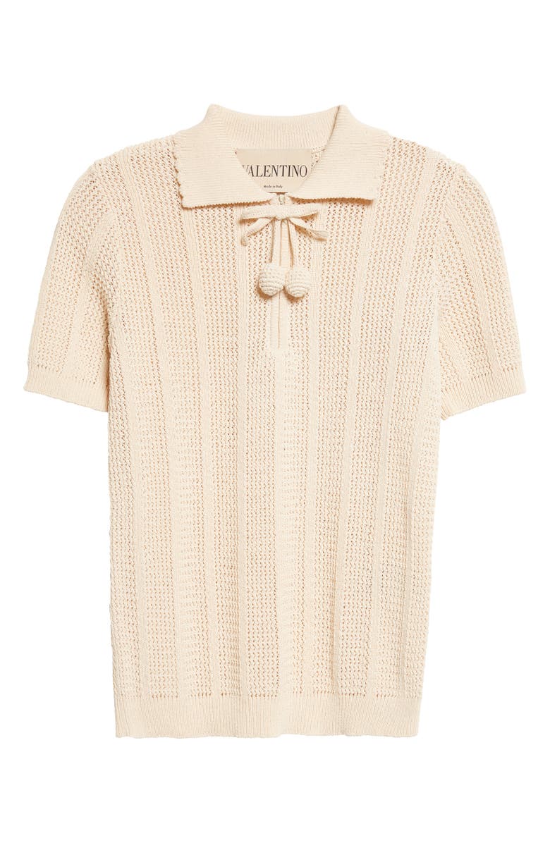 Valentino Cherryfic Open Knit Polo Sweater, Main, color, Ivory