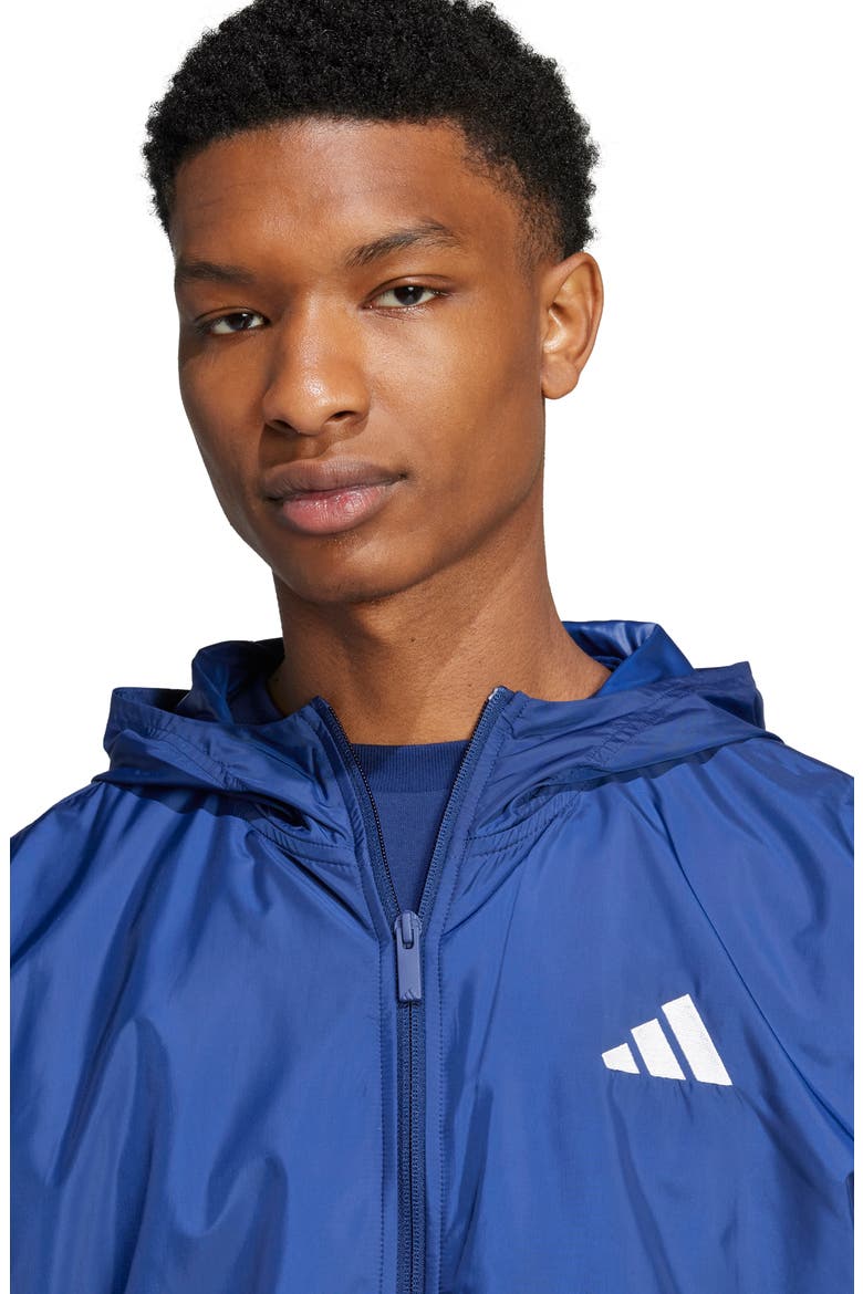Essential 3-Stripes Hooded Windbreaker, Alternate, color, DARK BLUE/ WHITE