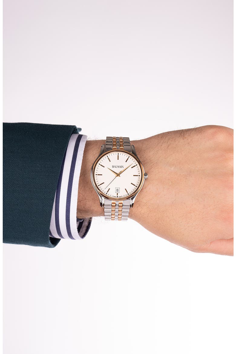 Beleganza Gent Two-Tone Bracelet Watch, 40mm, Alternate, color, STAINLESS STEEL/ ROSE GOLD