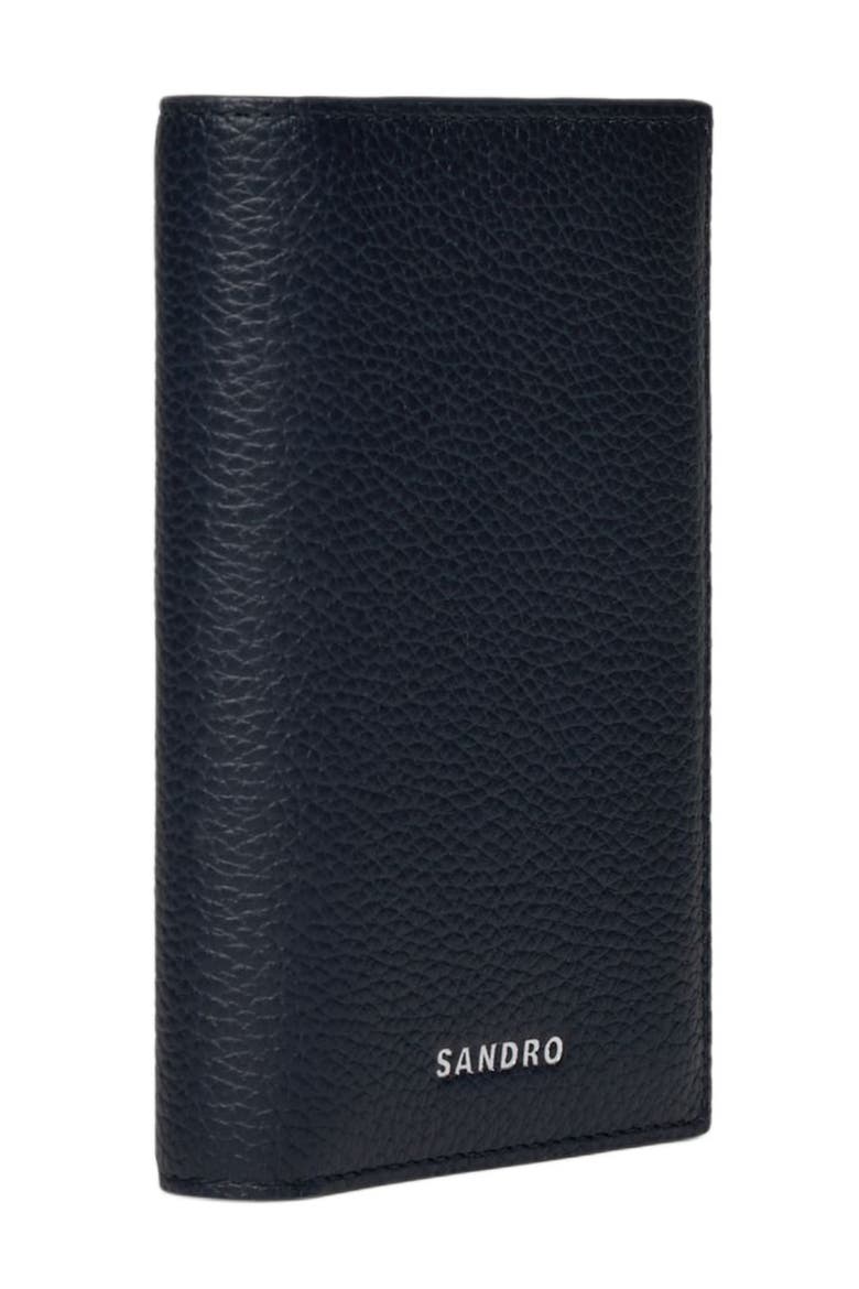 Grained leather folding card holder, Alternate, color, Navy blue