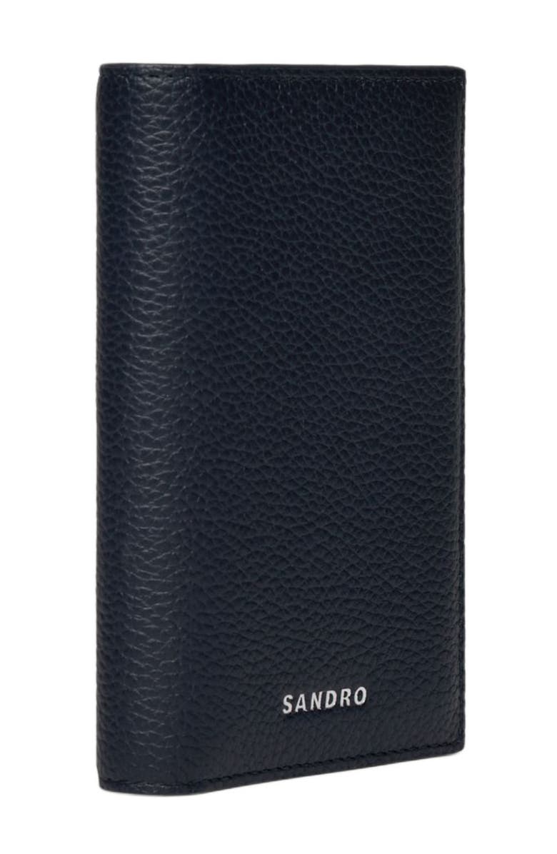 SANDRO Grained leather foldable cardholder, Alternate, color, Navy Blue