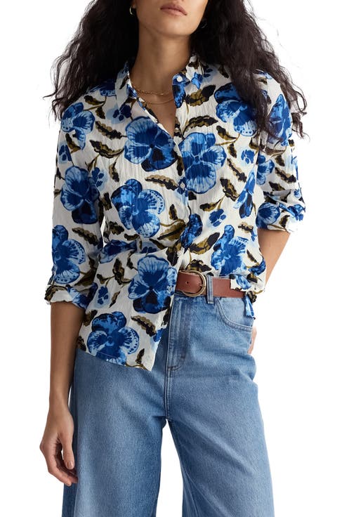 Larissa Crinkled Floral Organic Cotton Button-Up Shirt