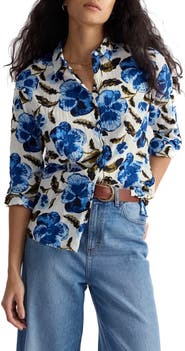 Seasalt Cornwall Larissa Crinkled Floral Organic Cotton Button-Up Shirt