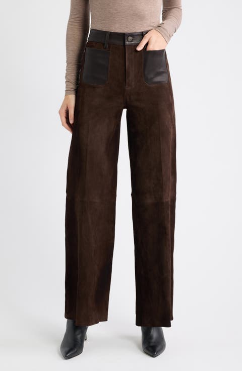 Slim Palazzo Suede Leather Pants