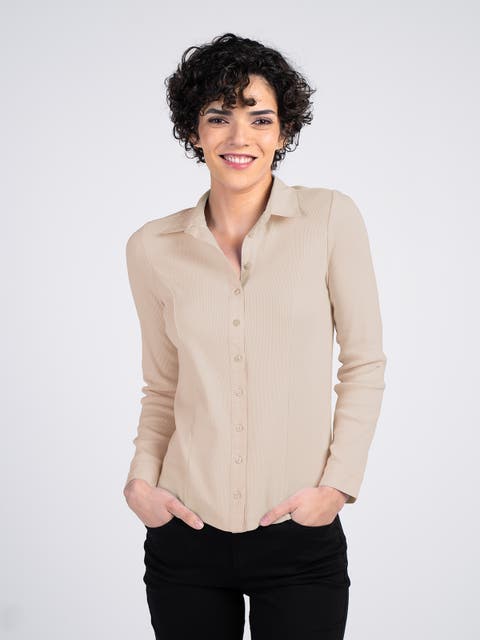 Fitted Long Sleeve Cotton Ribbed Shirt