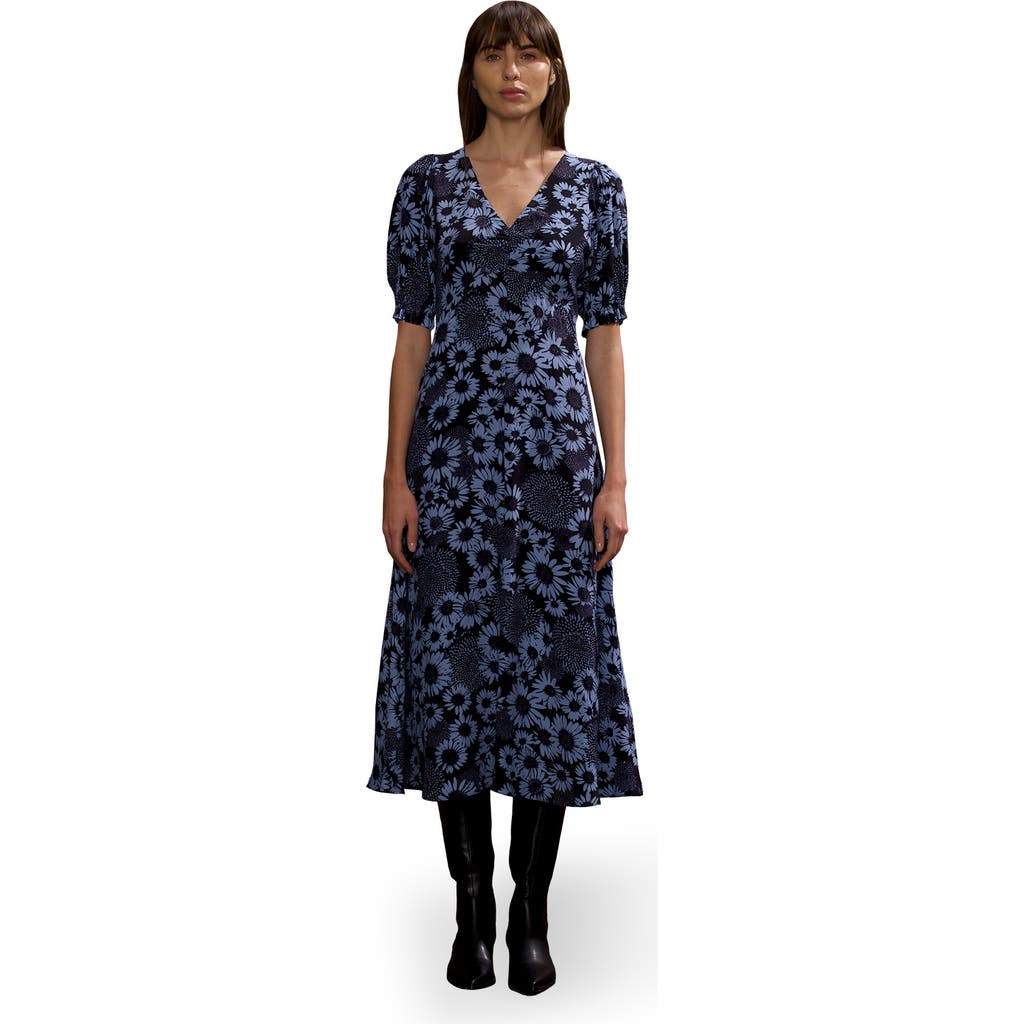 Ro&zo Blue Daisy Print Ruched Front Dress In Blue