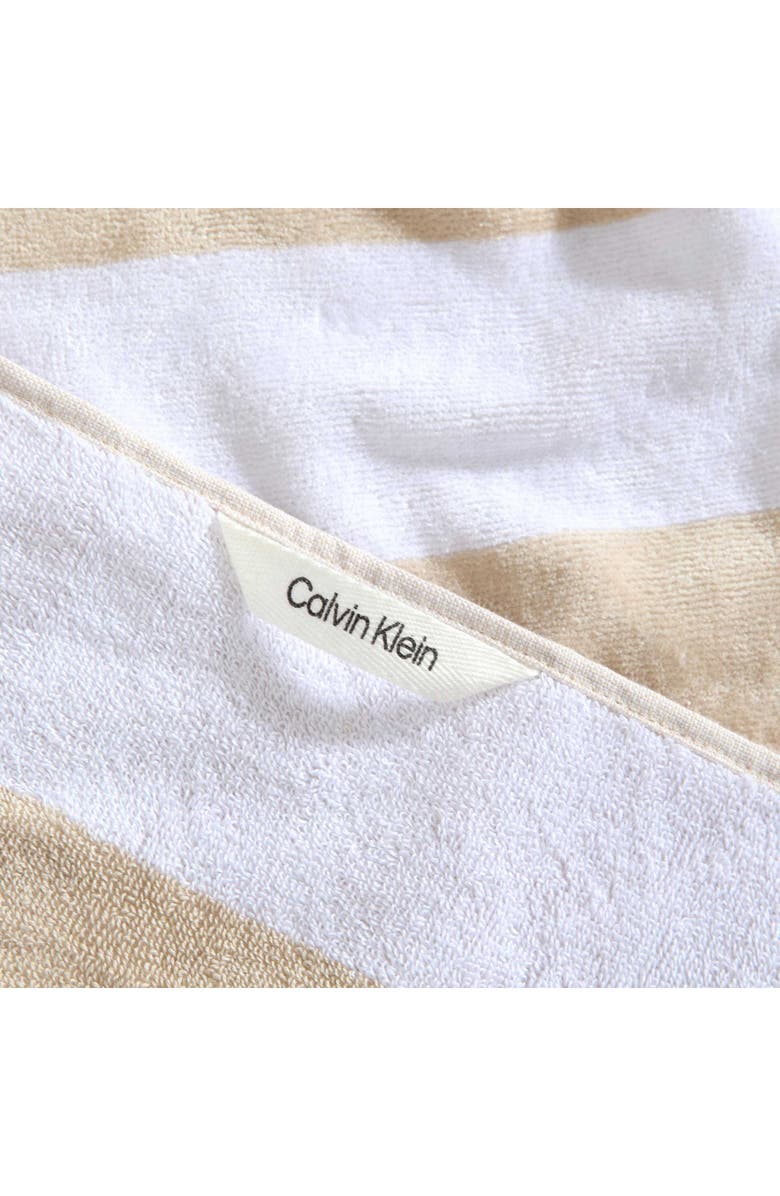Calvin Klein Beach Stripe Logo Towel, Alternate, color, Beige White
