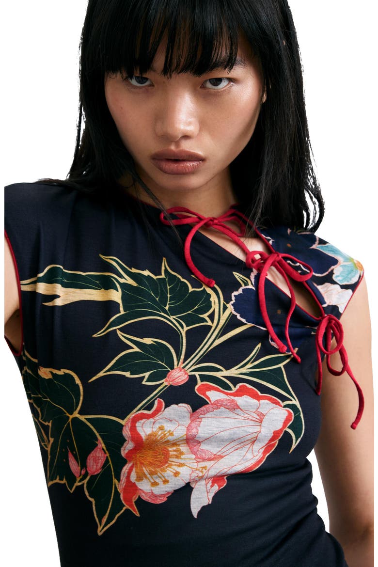 Floral Handkerchief Hem Jersey Dress, Alternate, color, BLACK