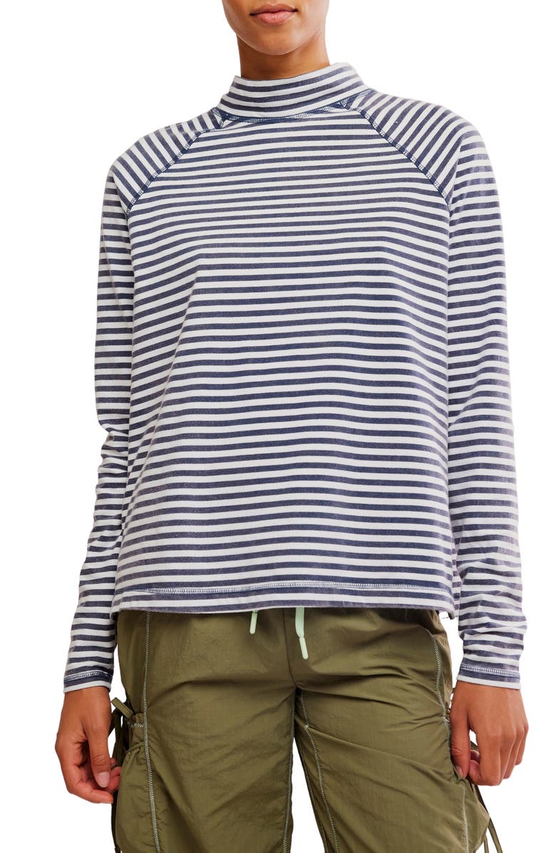 Free People FP Movement Stripe Raglan Sleeve Cotton Top, Main, color, Sailor Stripe Navy