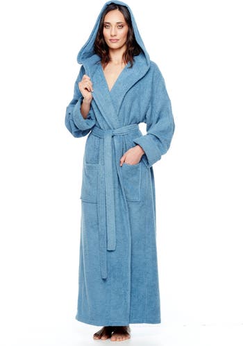 ARUS Womens GOTS Certified Oganic Cotton Long Hooded Robe in Navy at Nordstrom, Size Small
