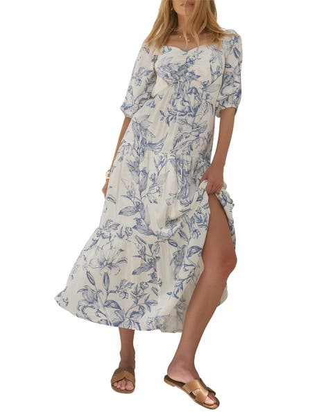 Floral Print Dropped Waist Maxi Dress