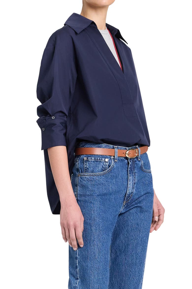 Long Sleeve Woven Johnny Collar Top, Alternate, color, MIDNIGHT