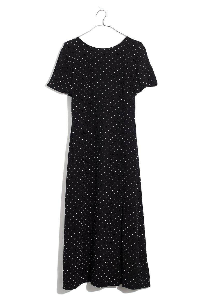 Polka Dot Silk Crewneck Midi Dress, Main, color, DROP DOT TRUE BLACK