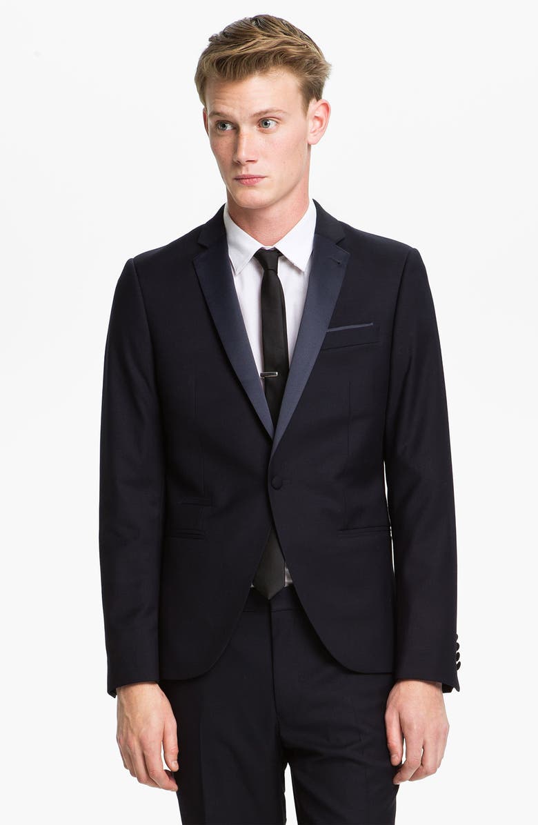 Topman Skinny Fit Single-Button Tuxedo Jacket, Main, color, 