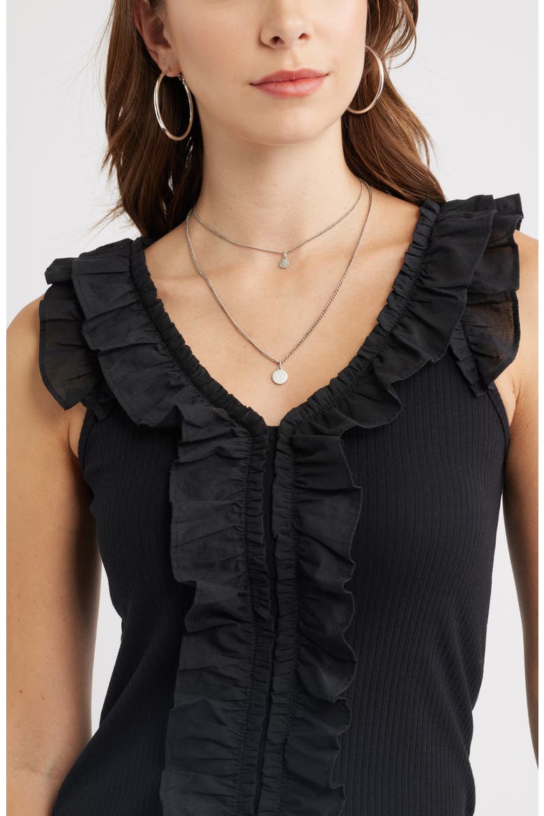 Ruffle Trim Cotton Blend Tank, Main, color, BLACK