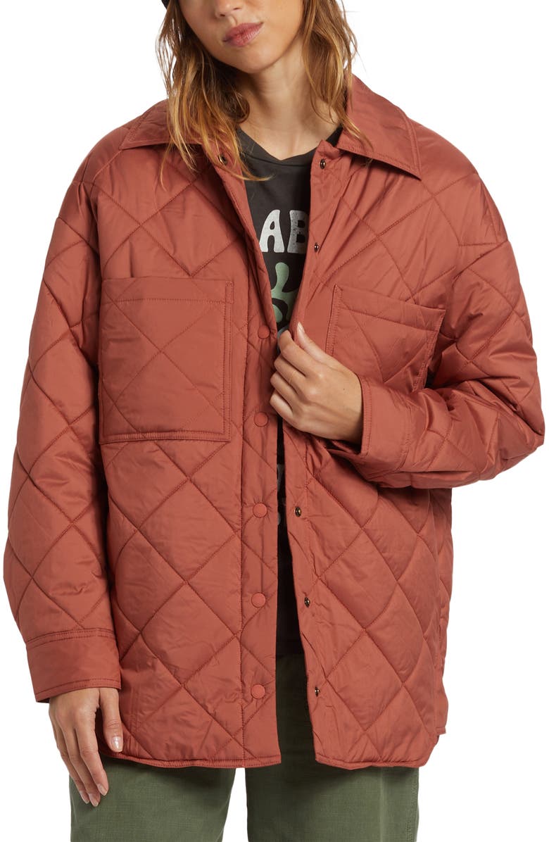 Billabong Transport Water Resistant Snap-Up Shacket, Main, color, Sweet Chocolate