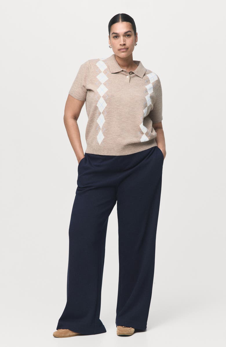 MANGO Cotton Blend Pull-On Wide Leg Pants, Alternate, color, Navy