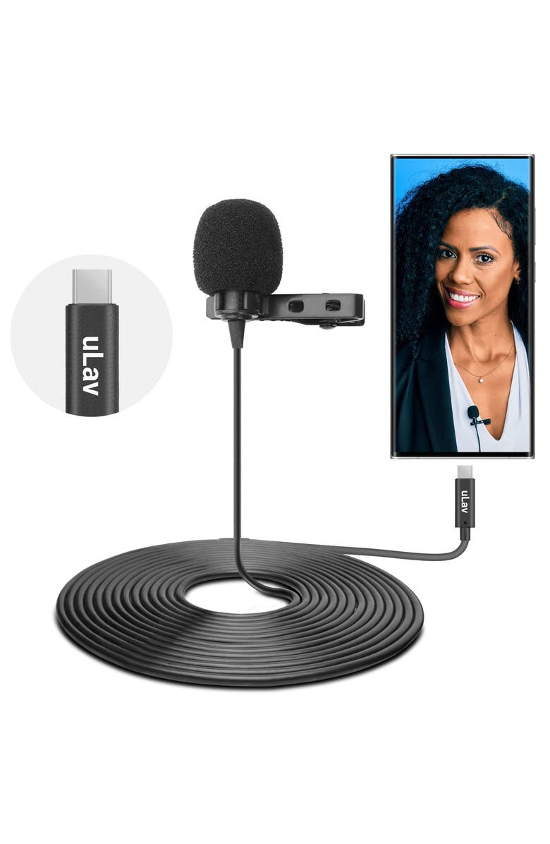 MOVO uLav - Wired Omnidirectional USB-C Lavalier Clip On Microphone, Main, color, Black