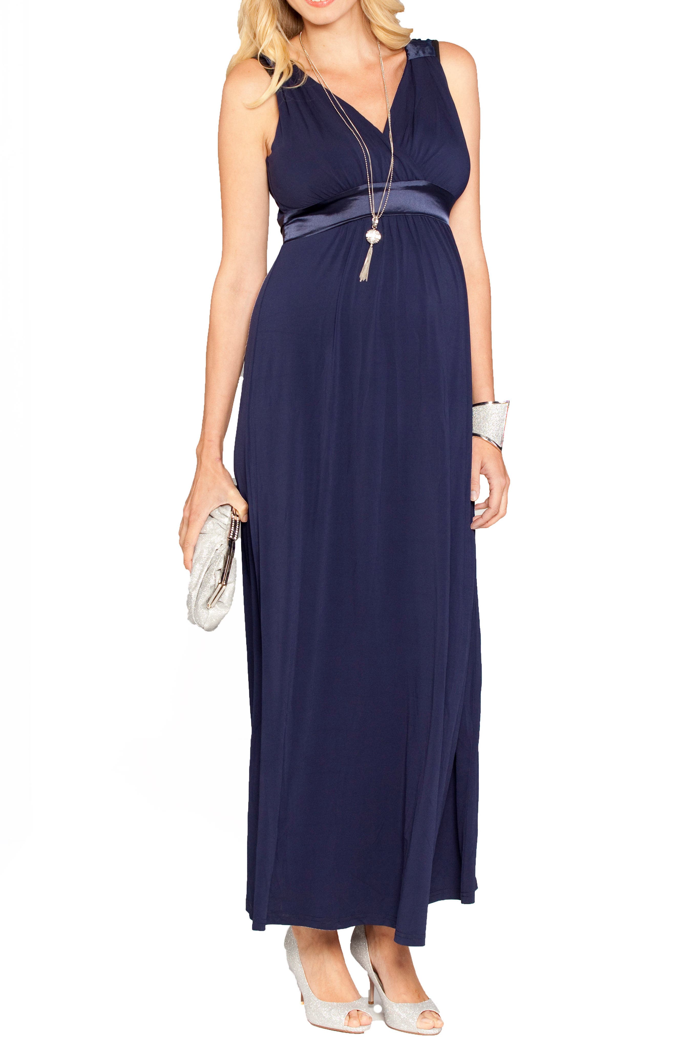 Angel Maternity Satin Trim Maternity Dress in Dark Navy 