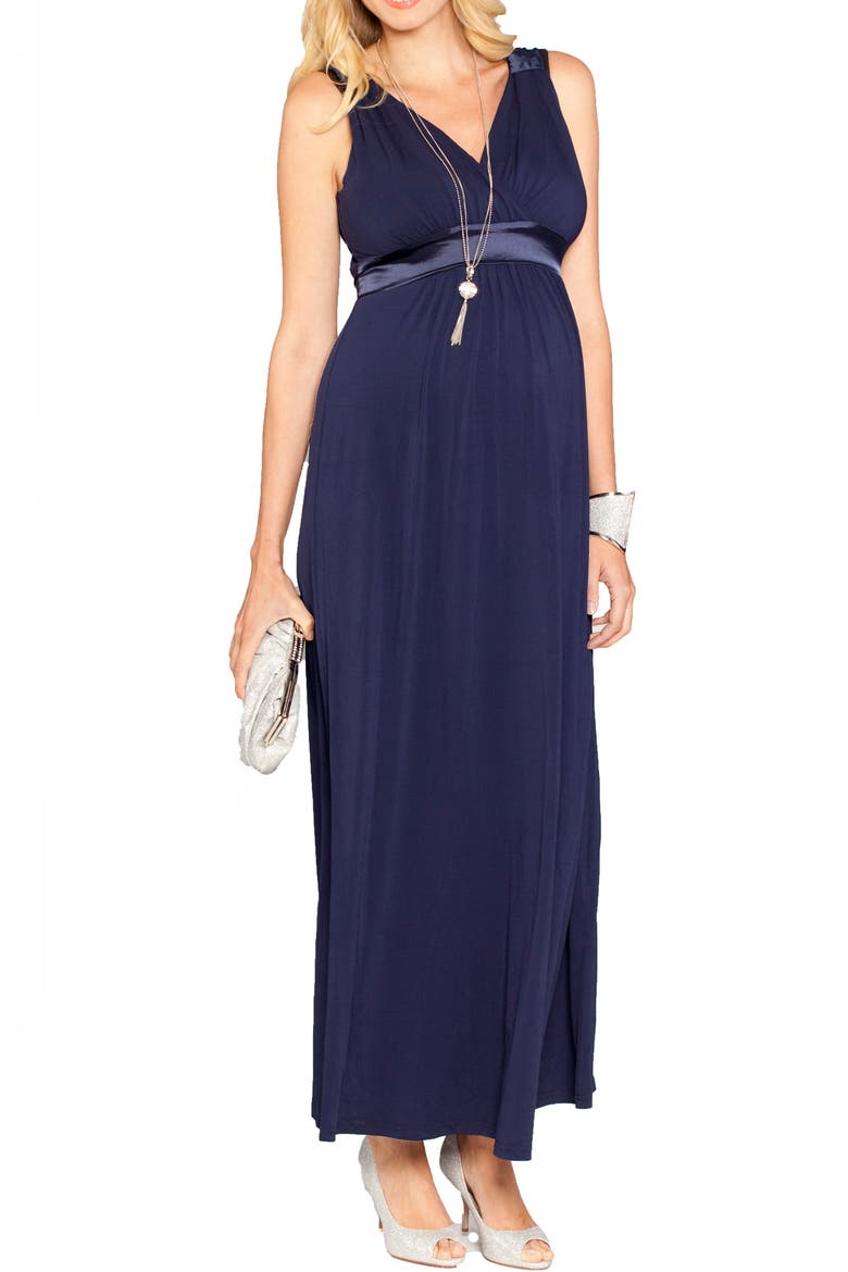 Satin Trim Maternity Dress, Main, color, DARK NAVY