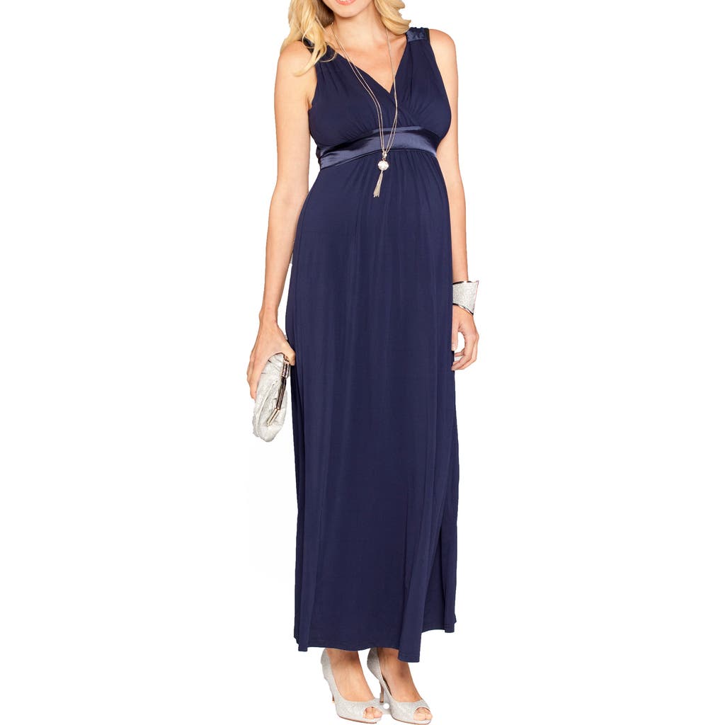Angel Maternity Satin Trim Maternity Dress in Dark Navy