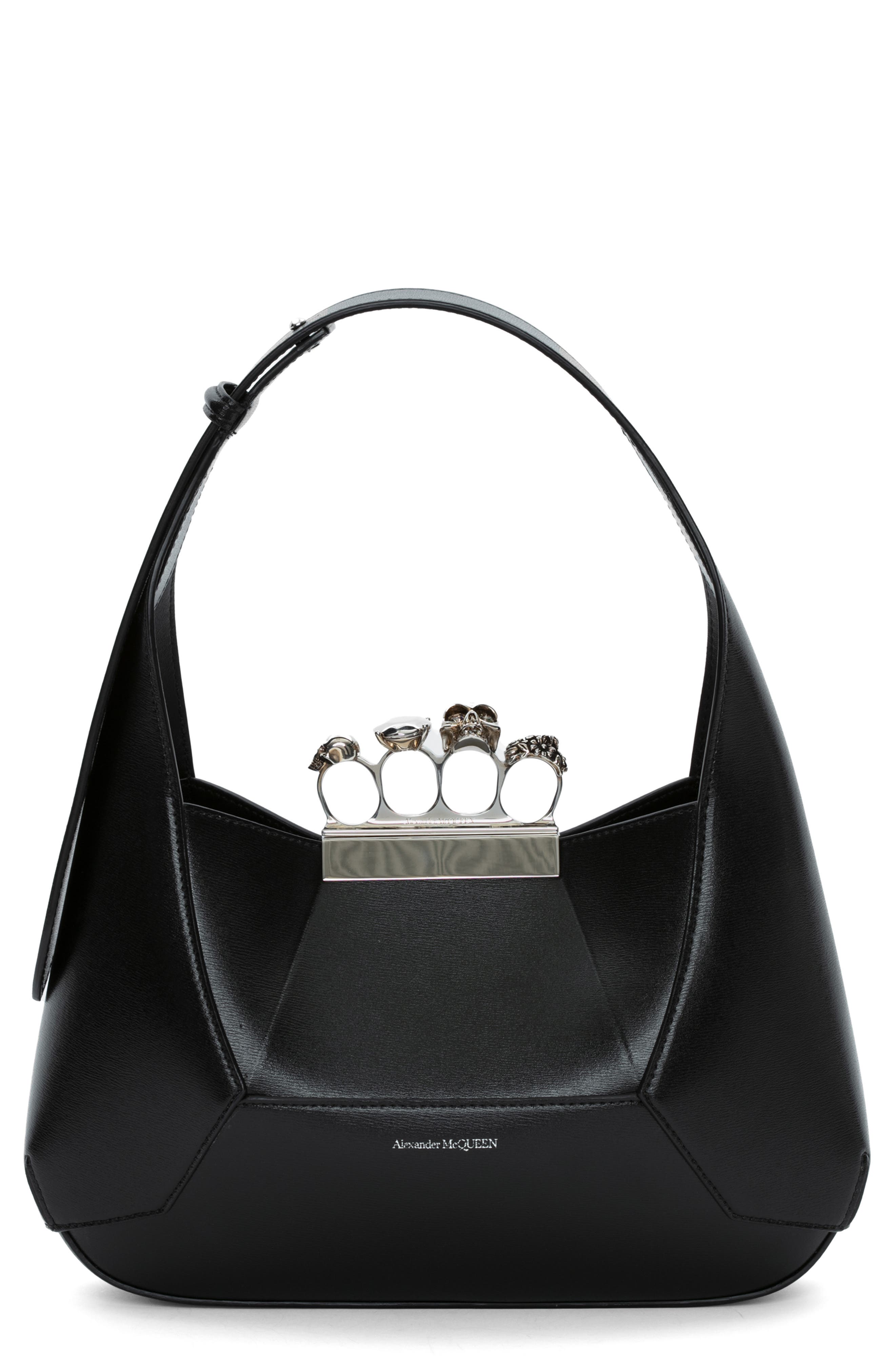 McQueen Jewelled Leather Hobo, Main, color, 