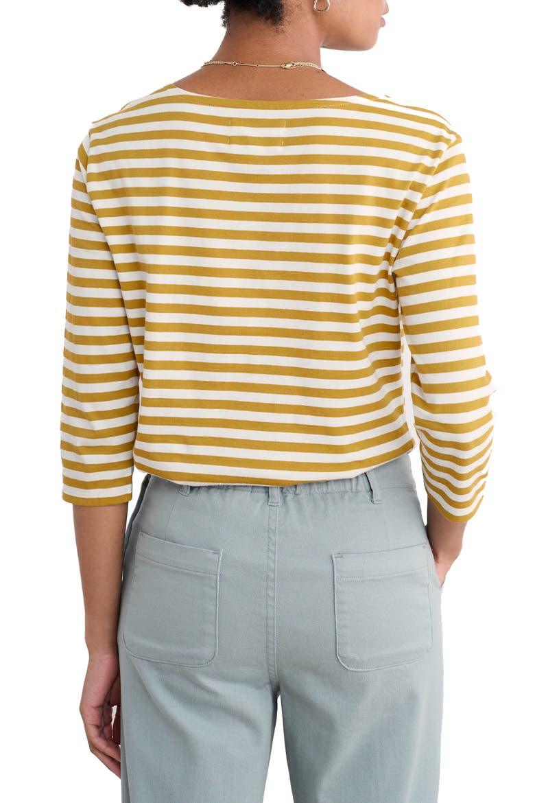 Sailor Stripe Three-Quarter Sleeve Organic Cotton Top, Alternate, color, MINI CORNISH CHAMOMILE CHALK