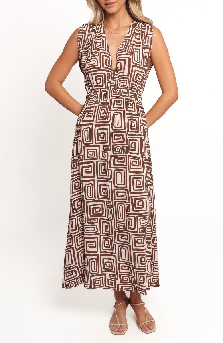 Petal & Pup Solange Maxi Dress, Main, color, Chocolate Brown Print
