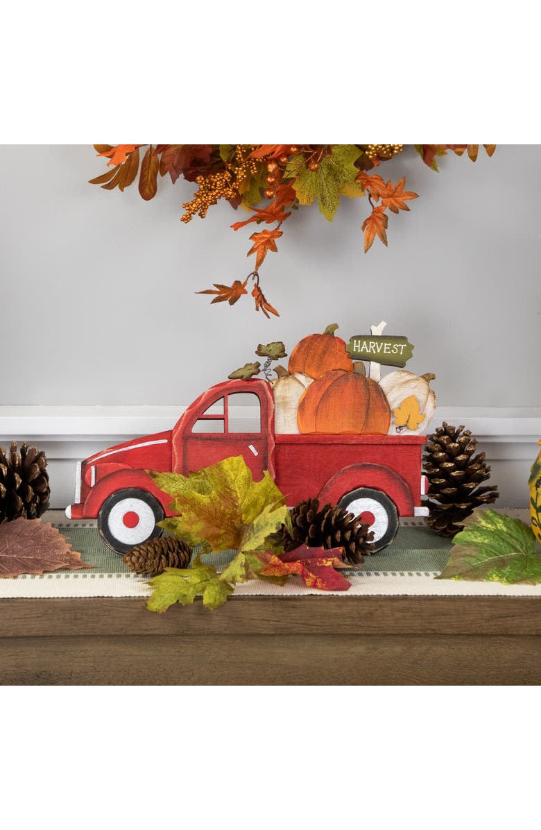 Northlight 14" Red Truck with Pumpkins Fall Harvest Sign Decoration, Alternate, color, Red