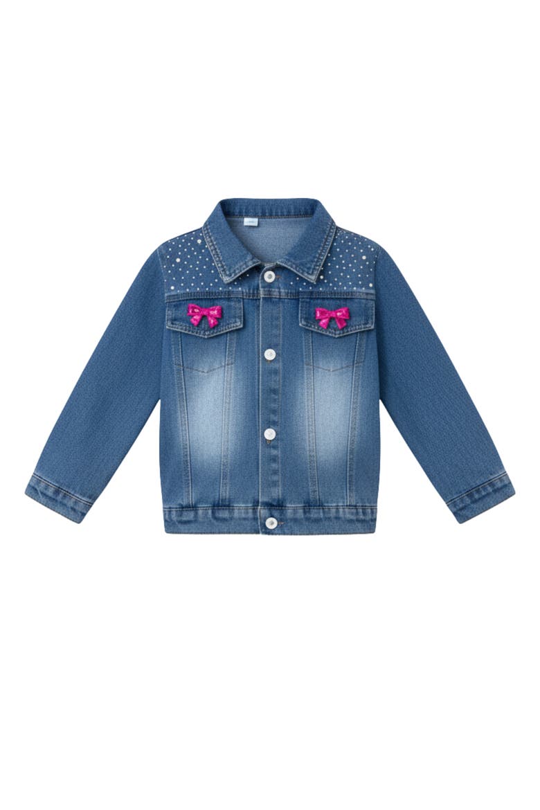 Ellaria Sequin Bow Denim Jacket, Main, color, Blue