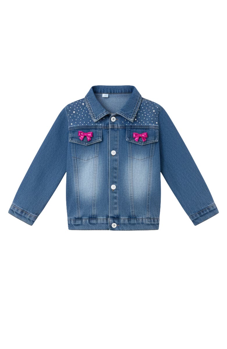 Mia Belle Girls Ellaria Sequin Bow Denim Jacket, Main, color, Blue