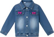 Mia Belle Girls Ellaria Sequin Bow Denim Jacket