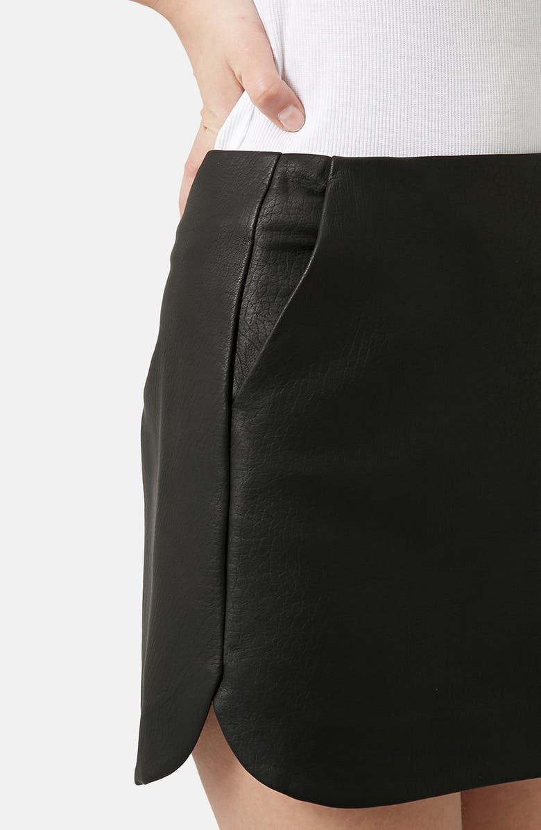 Topshop Curved Hem Faux Leather Miniskirt, Alternate, color, 