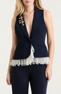 Cinq à Sept Roxie Faux Pearl & Crystal Detail Mixed Media Vest