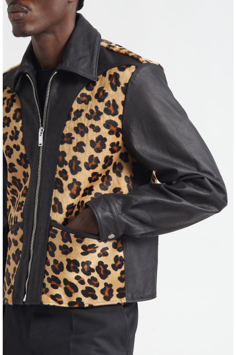 Phreak Genuine Calf Hair & Leather Jacket, Alternate, color, BLACK/ LEOPARD