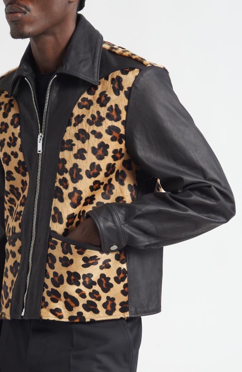 Second Layer Phreak Genuine Calf Hair & Leather Jacket, Alternate, color, Black/ Leopard