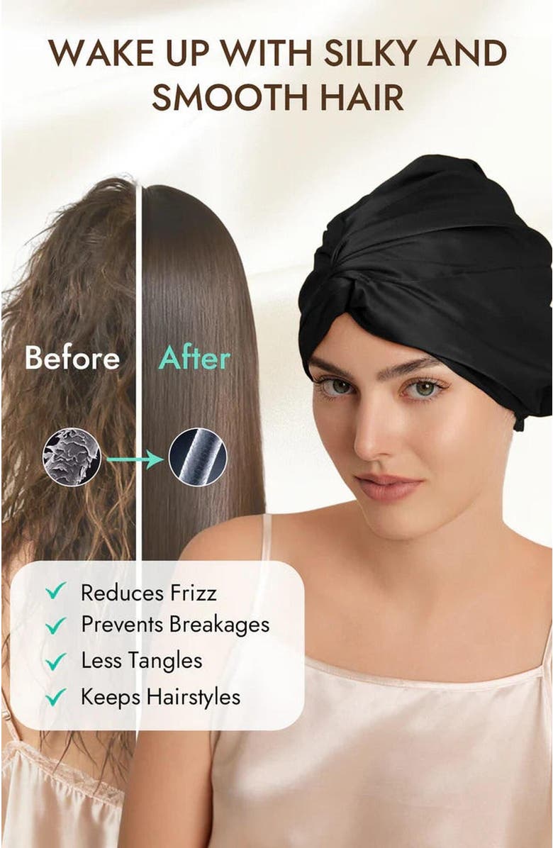 SILKSILKY 22Momme Pure Silk Hair Wrap, Alternate, color, Black