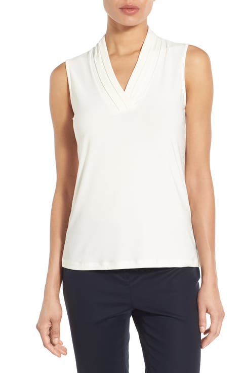 Triple Pleat V-Neck Top (Petite)