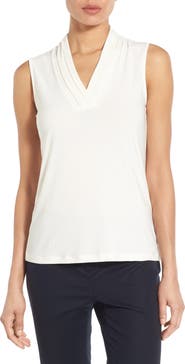 Anne Klein Triple Pleat V-Neck Jersey Top