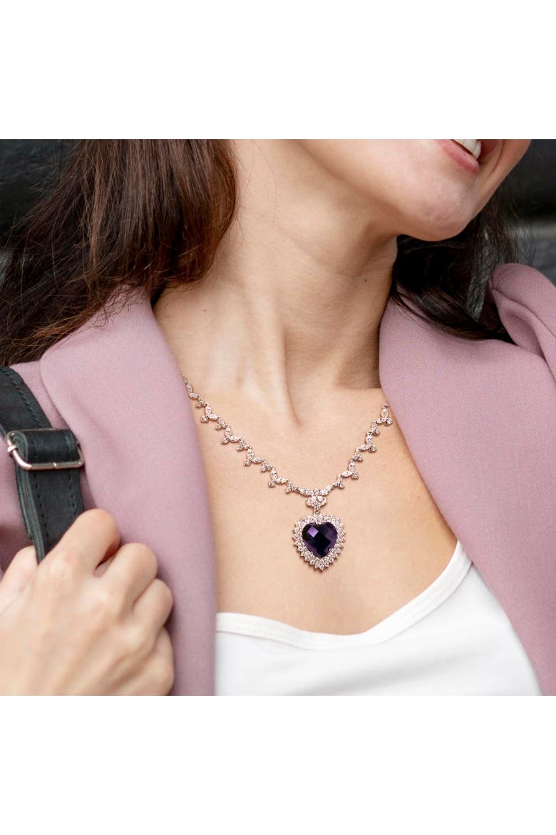 Colored & White Cubic Zirconia Heart Necklace, Alternate, color, Blue CZ