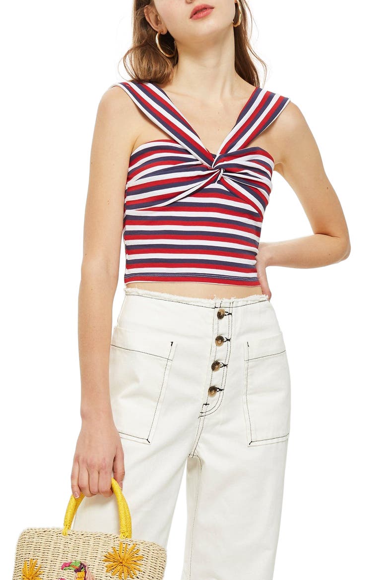 Stripe Knot Crop Top, Main, color, RED MULTI