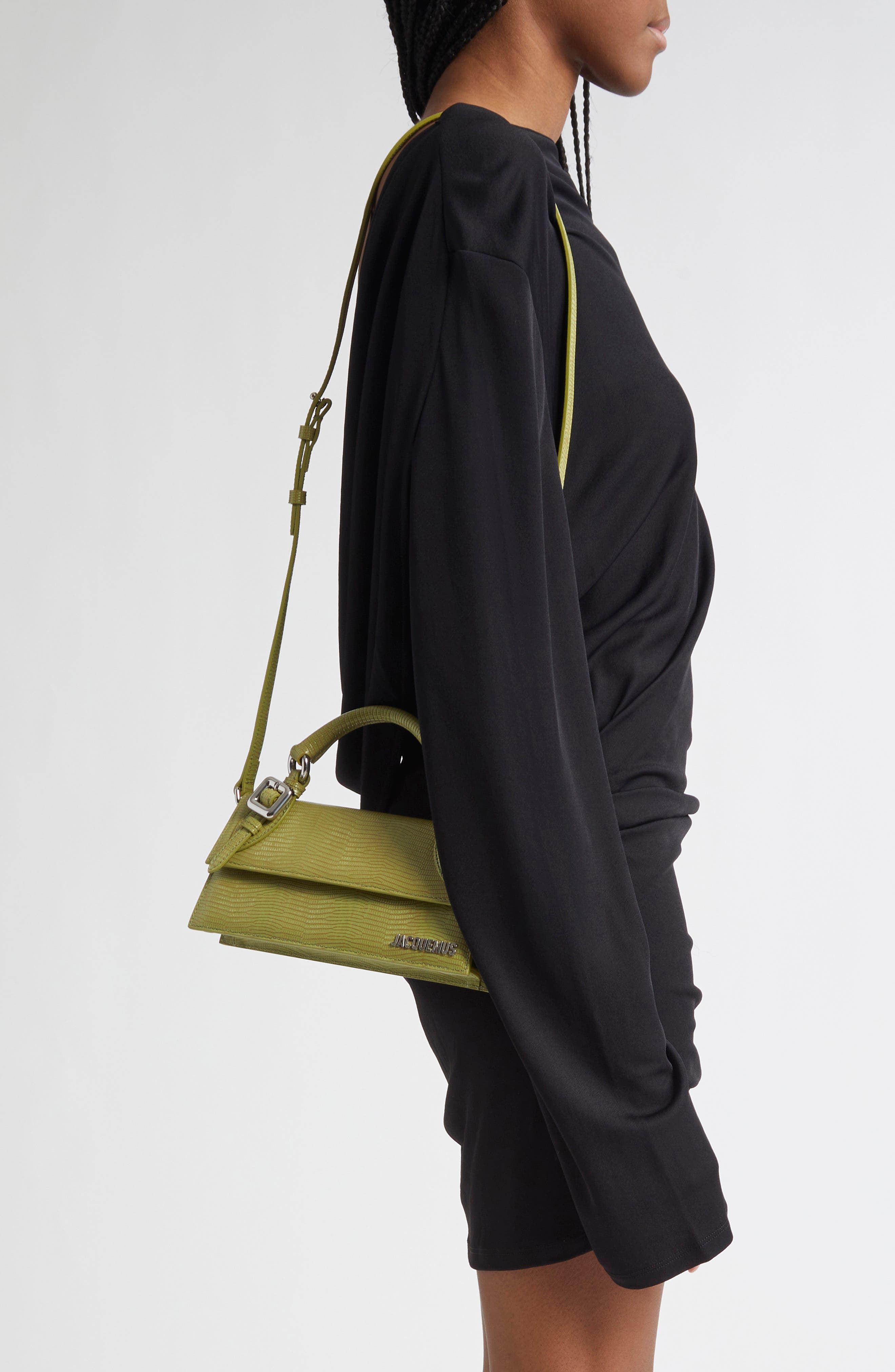 Jacquemus Le Chiquito Long Lizard Embossed Leather Top Handle Bag, Alternate, color, 