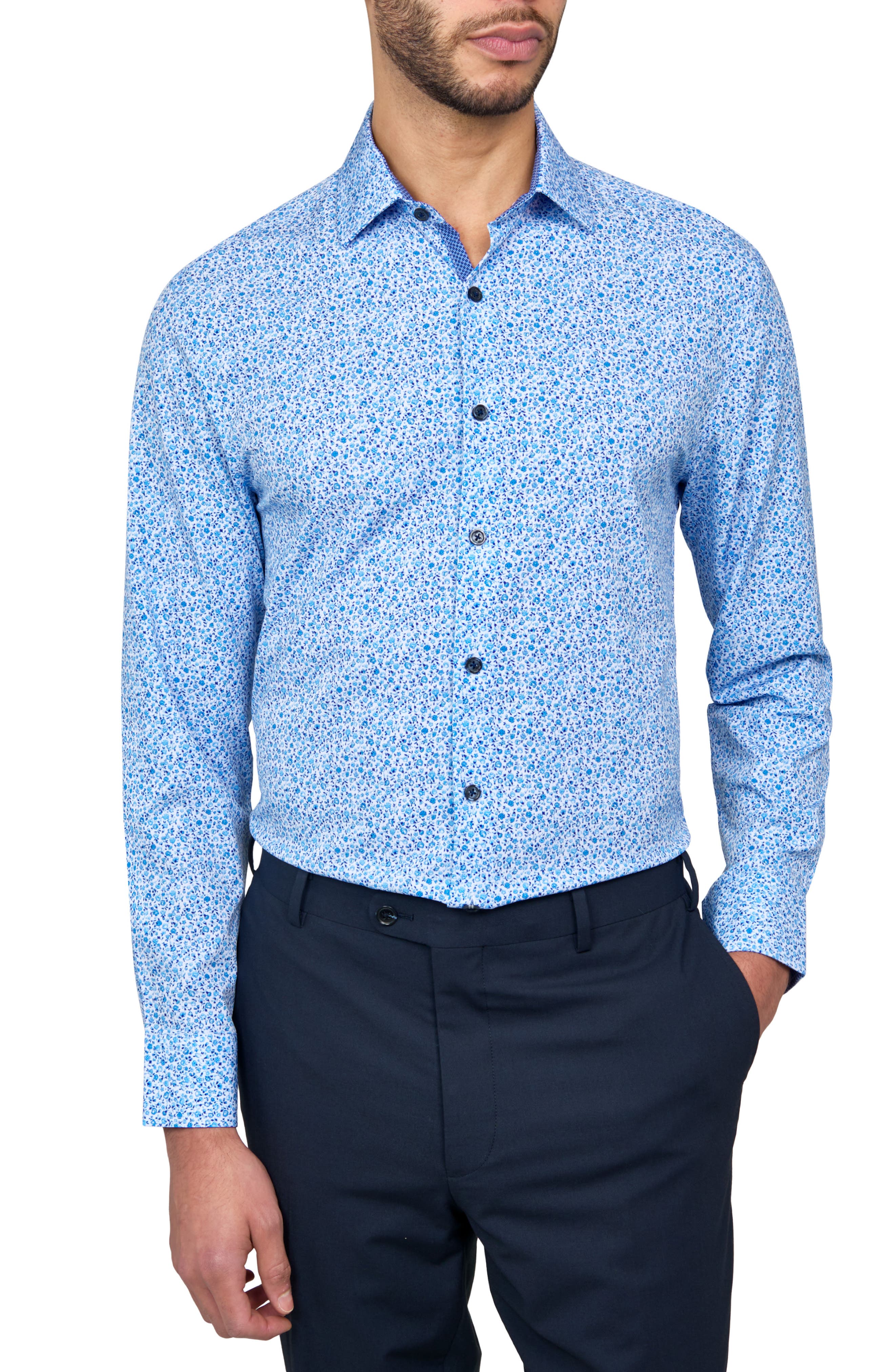 W.R.K Slim Fit Floral Print Recycled Performance Stretch Dress Shirt